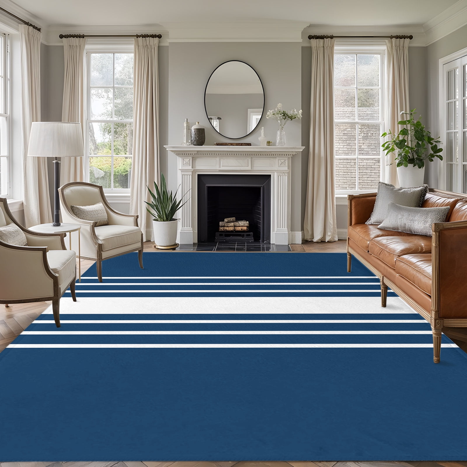 Abstract White Striped 5'x8' Rug for Bedroom Under Queen Bed Placement ...