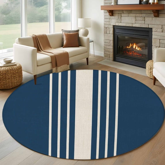 Abstract White Striped 7' Round Rug for Living Room Conversation Area ...