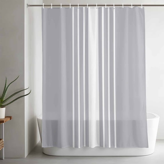 Abstract White Striped Bathroom Shower Curtain, Simple Gray Background ...