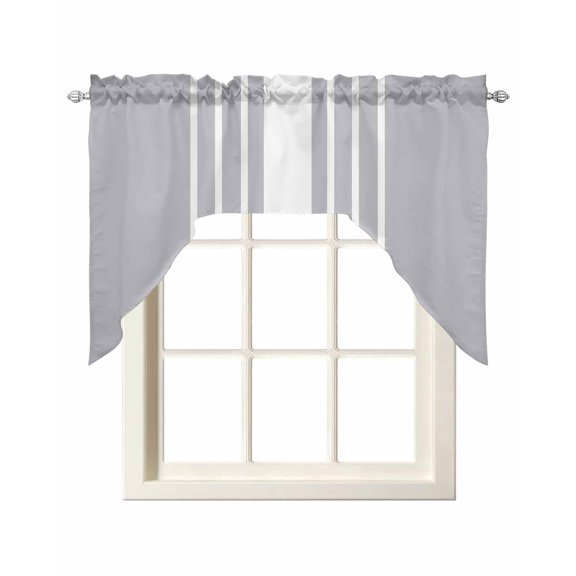 Abstract White Striped Swag Valance and Tier Curtains Set Simple Gray Background Kitchen Curtains 3 Piece Set Rod Pocket Panels for Bedroom Cafe 56x36 inch