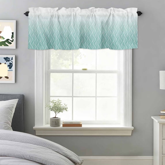 Abstract White Wave Line Valances for Windows,Kitchen Valance Rod ...