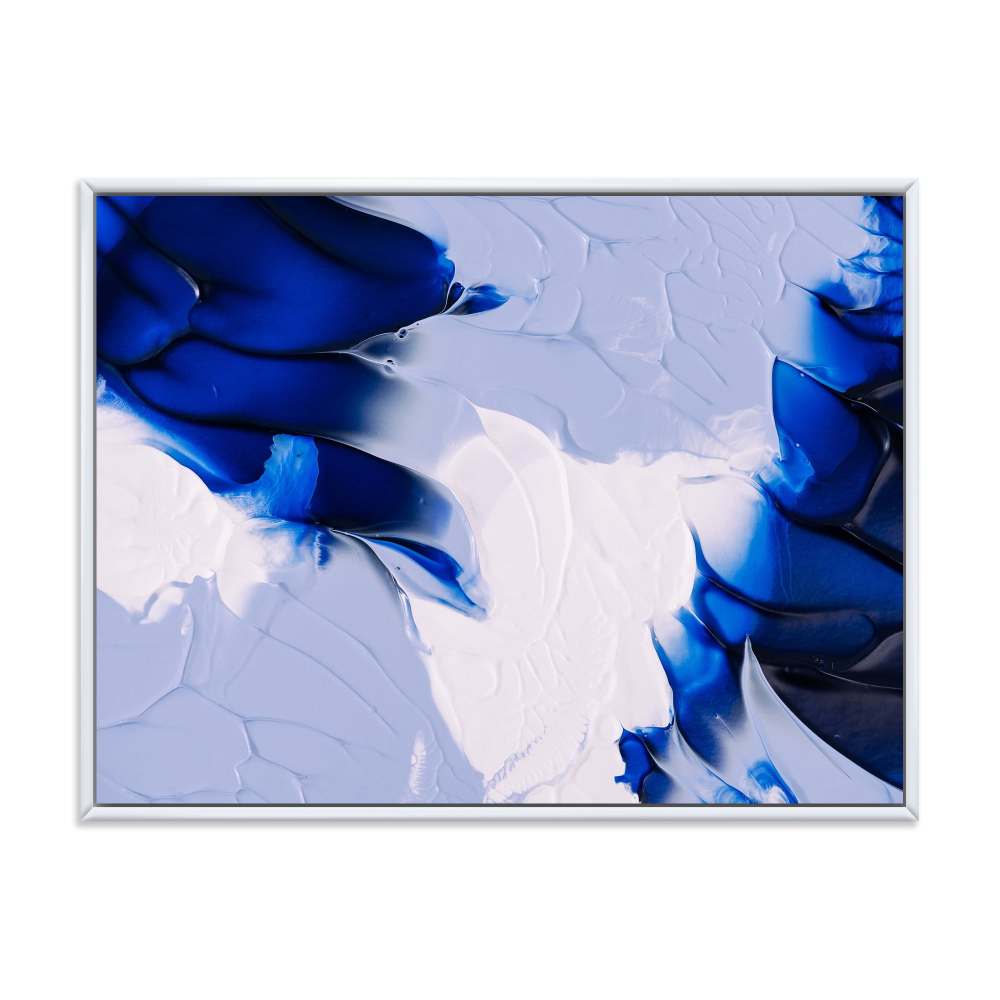 Abstract White and Blue Grey Waves 32 in x 24 in Framed Painting Canvas Art Print, by Designart