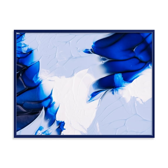 Abstract White and Blue Grey Waves 32 in x 24 in Framed Painting Canvas Art Print, by Designart