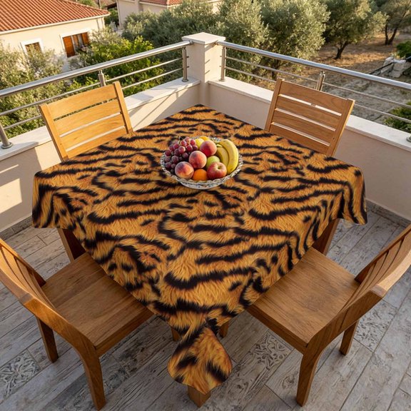 Abstract Wild Tiger Fur Texture Table Cloth 60x60in, Waterproof Square Tablecloth Wipeable Tablecloths Modern Stripe Animal Print Table Covers for Dining Tables Party Indoor Outdoor