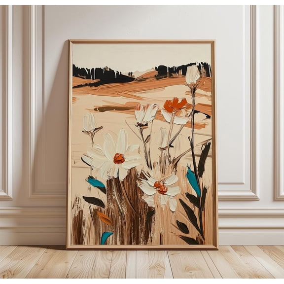 Abstract Wildflower Floral Field Wall Art Modern Neutral Earth Tone, Unframed Poster