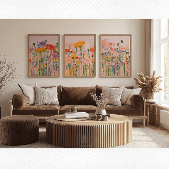 Abstract Wildflower Floral Poster Set 3 Prints Set 3 , Stretched Canvas