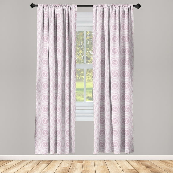 Abstract Window Curtains, Circles of Soft Ornamental Design with Pastel Colors Modern Boho Art, Lightweight Decor 2-Panel Set with Rod Pocket, Pair of - 28"x95", Mauve and Pale Lilac, by Ambesonne