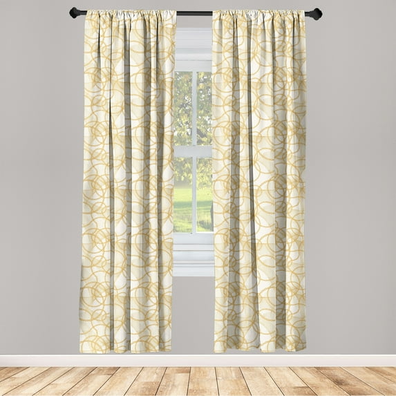 Abstract Window Curtains, Circular Chain Design Dimensional Print of Swirly Waves Background, Lightweight Decor 2-Panel Set with Rod Pocket, Pair of - 28"x63", Champagne and Earth Yellow, by Ambesonne