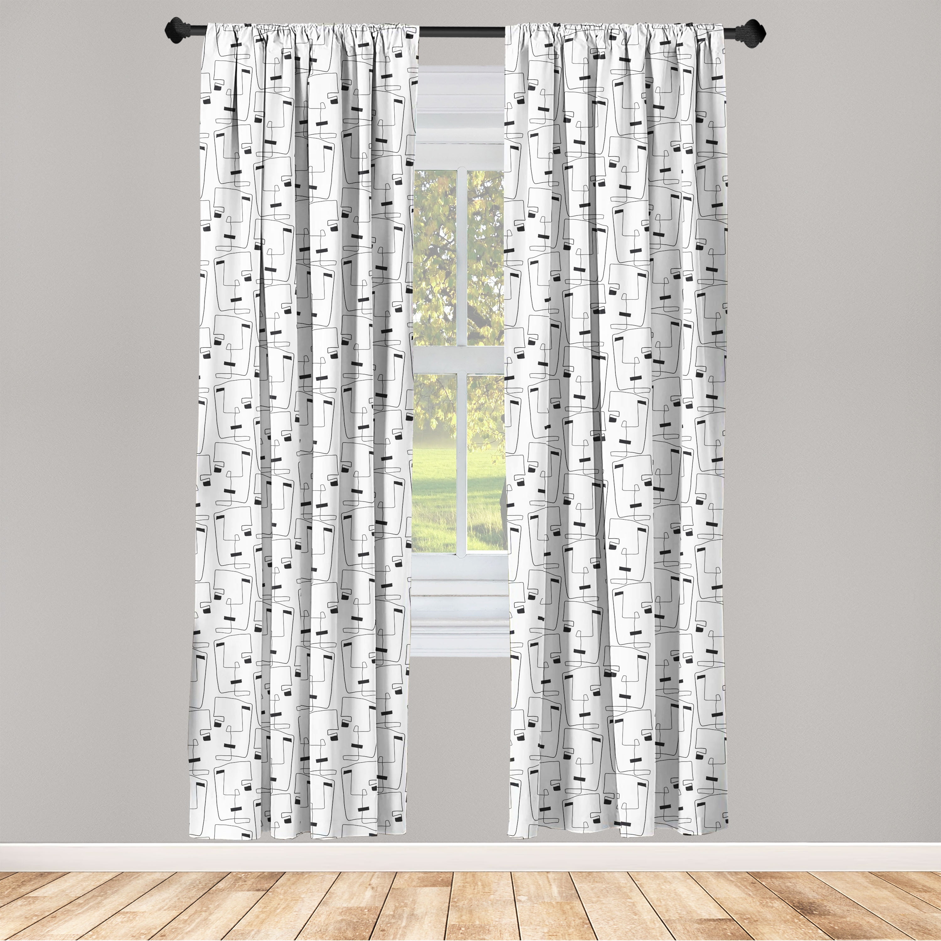 Abstract Window Curtains, Contemporary Art Minimal Line Drawing ...