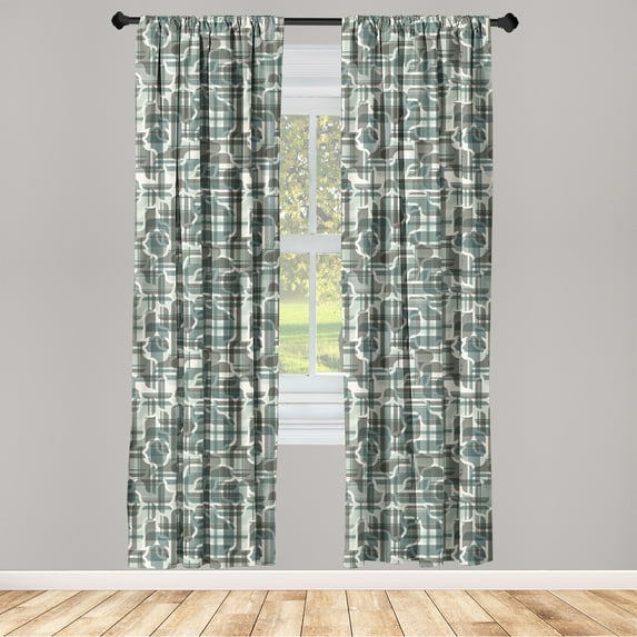 Abstract Window Curtains, Geometric and Retro Inspired Ornaments of Mid Century Modern Shapes, Lightweight Decor 2-Panel Set with Rod Pocket, Pair of - 28"x84", Cadet Blue and Taupe Grey, by Ambesonne