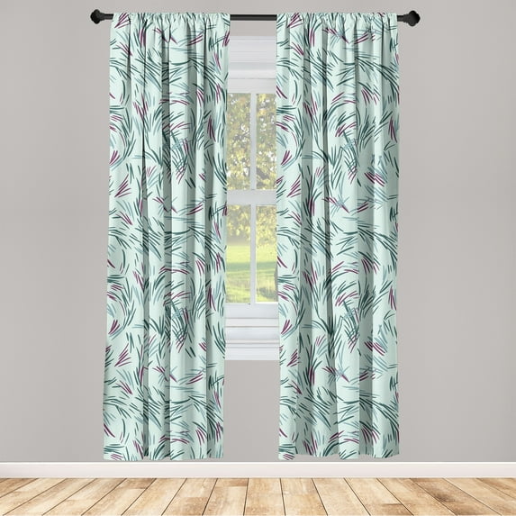 Abstract Window Curtains, Minimalist Vibes Swirling Dash Lines Pattern Modern Simple Print, Lightweight Decor 2-Panel Set with Rod Pocket, Pair of - 28"x95", Mint Green and Cadet Blue, by Ambesonne