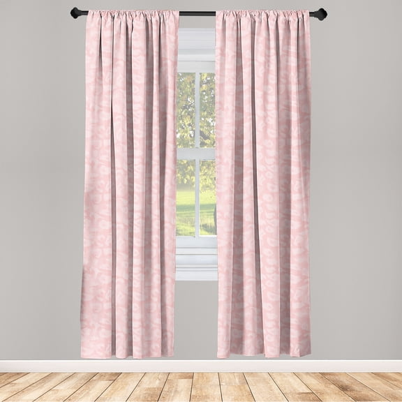 Abstract Window Curtains, Pastel and Modern Floating Feathers Shadow of the Shapes Repetitive Design, Lightweight Decor 2-Panel Set with Rod Pocket, Pair of - 28"x63", Blush and Rose, by Ambesonne