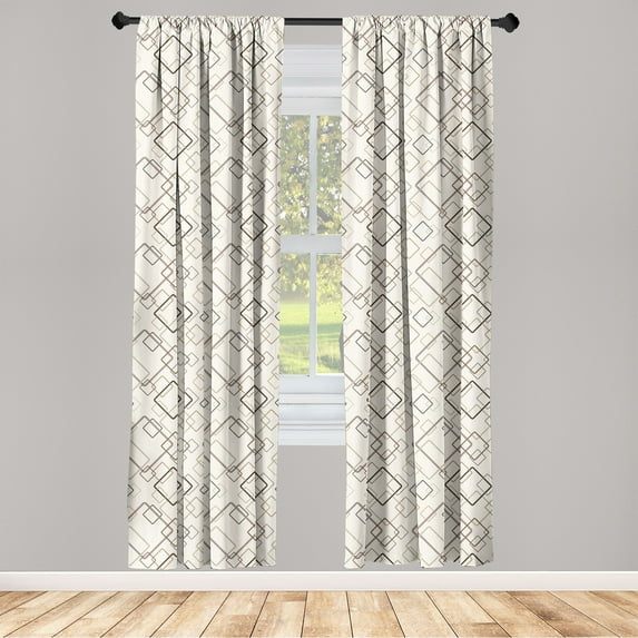Abstract Window Curtains, Vintage Look Square Forms with the Soft Edges Reteo Geometric Pattern, Lightweight Decor 2-Panel Set with Rod Pocket, Pair of - 28"x84", Ivory Tan and Caramel, by Ambesonne
