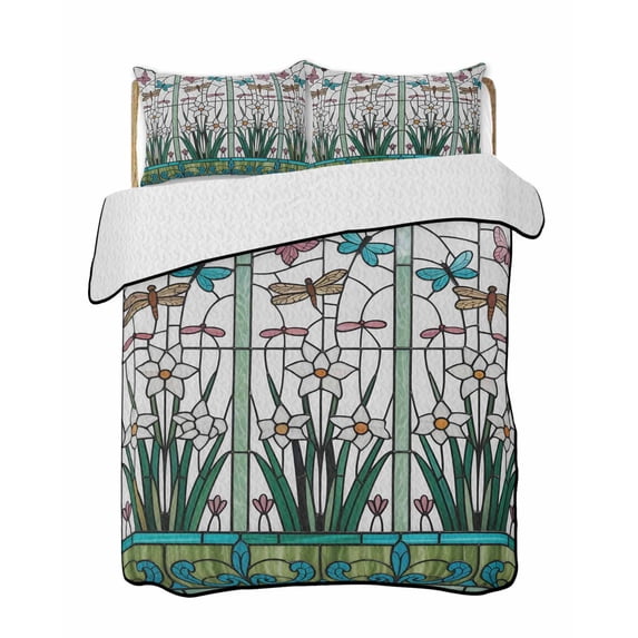 Abstract Window Flowers Quilts Bedding Set Full Size Geometric Texture ...
