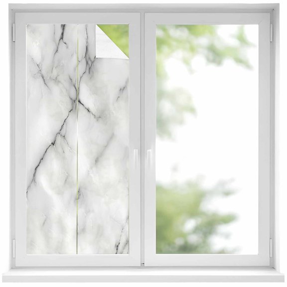 Abstract Window Privacy Film Grey Marble Texture Black Crack Lines Modern Art Decorative Glass Window Film UV Blocking Static Cling Non-Adhesive Sticker Covering for Home Door 19.6 x 39.3 inches