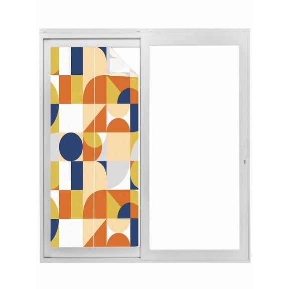 Abstract, Window Privacy Film, Modern Geometric Vintage Circle European Static Cling UV Sun Blocking Tint Film Heat Control Windows Films for Bedroom Bathroom, Window Stickers 23.6"x59"