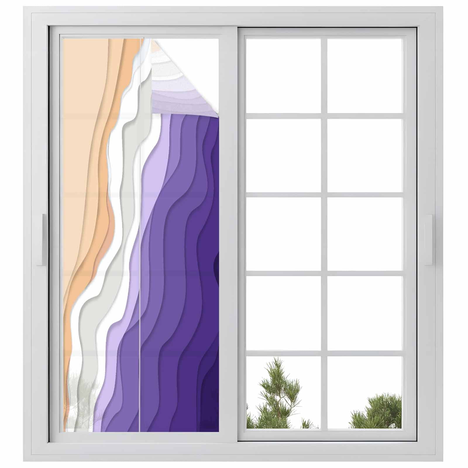 Abstract Window Privacy Film, Purple Gradient Ocean Beach Waves Frosted ...