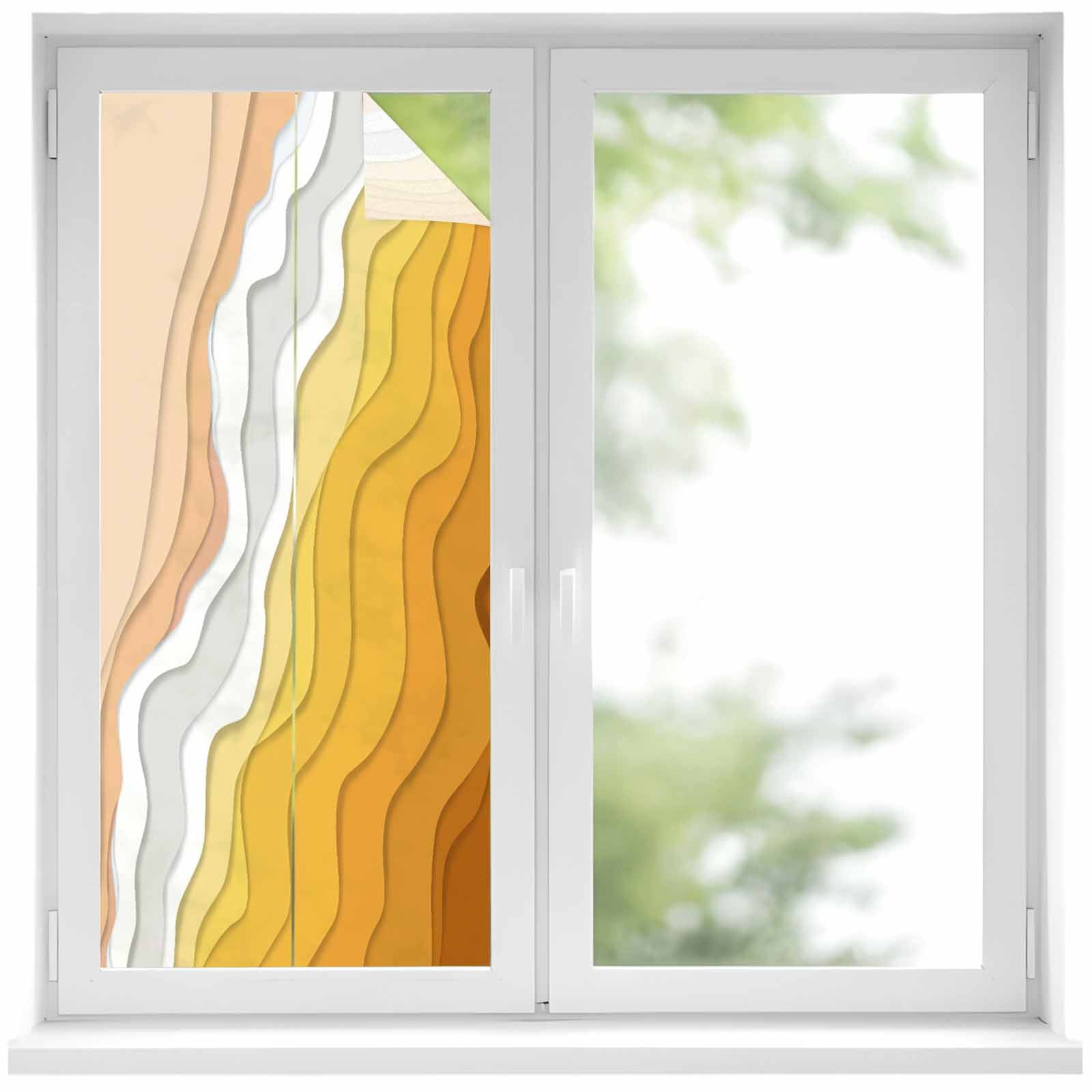 Abstract Window Privacy Film, Yellow Gradient Ocean Beach Waves Frosted ...