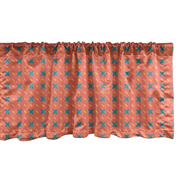 Abstract Window Valance, Continuous Pattern Symmetric Raining Drops and Simple Stars, Curtain Valance for Kitchen Bedroom Decor with Rod Pocket, 54" X 12", Burnt Sienna Petrol Blue, by Ambesonne