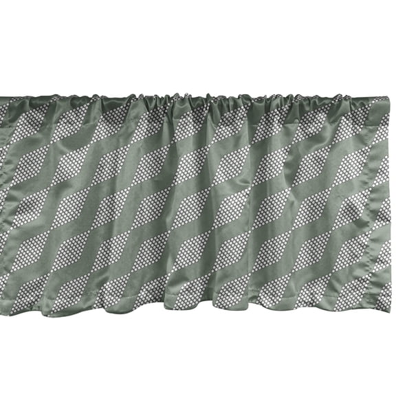 Abstract Window Valance, Diagonally Arranged Circles Forming Diamond Shapes Symmetric Layout, Curtain Valance for Kitchen Bedroom Decor with Rod Pocket, 54" X 12", Sage Green and White, by Ambesonne