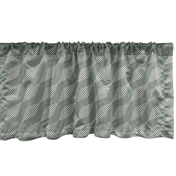 Abstract Window Valance, Diagonally Arranged Circles Forming Diamond Shapes Symmetric Layout, Curtain Valance for Kitchen Bedroom Decor with Rod Pocket, 54" X 18", Sage Green and White, by Ambesonne