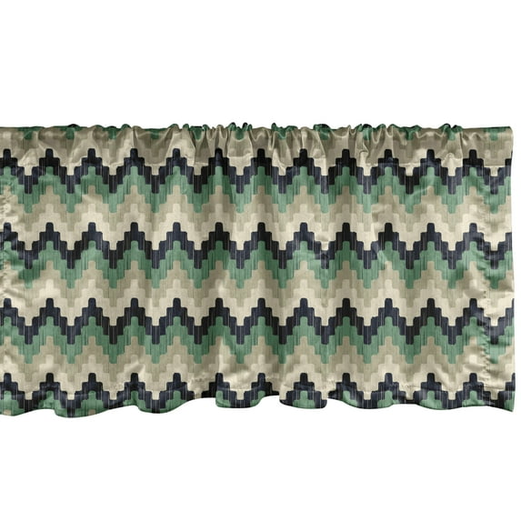 Abstract Window Valance, Digitally Generated Wavy Zigzags Pattern, Curtain Valance for Kitchen Bedroom Decor with Rod Pocket, 54" X 12", Eggshell Laurel Green, by Ambesonne