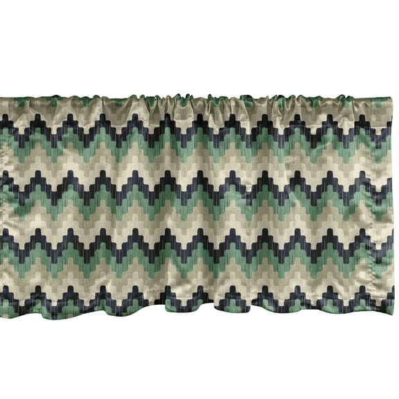 Abstract Window Valance, Digitally Generated Wavy Zigzags Pattern, Curtain Valance for Kitchen Bedroom Decor with Rod Pocket, 54" X 18", Eggshell Laurel Green, by Ambesonne