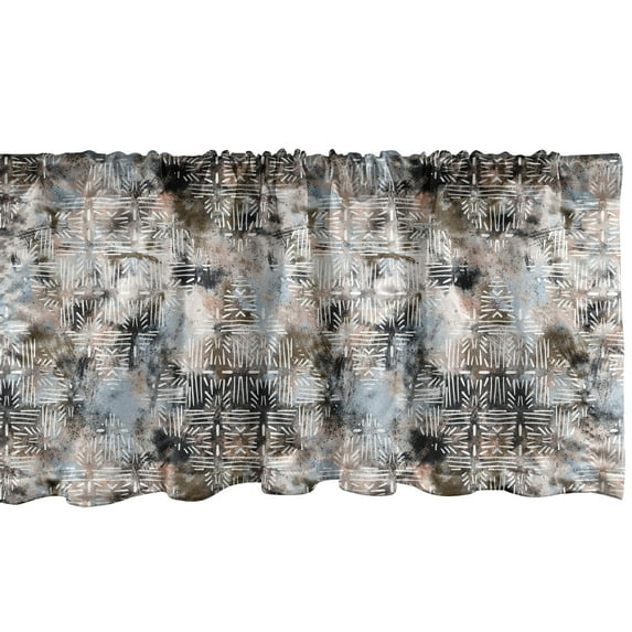 Abstract Window Valance, Ethnic Style Stripe Shape Pattern on Spray Like Colored Backdrop, Curtain Valance for Kitchen Bedroom with Rod Pocket, 54" X 18", Off White and Charcoal Grey, by Ambesonne