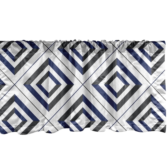 Abstract Window Valance, Geometric Pattern with Triangles Modern Style Tile Like Ornament, Curtain Valance for Kitchen Bedroom with Rod Pocket, 54" X 18", Navy Blue Dark Taupe Grey, by Ambesonne