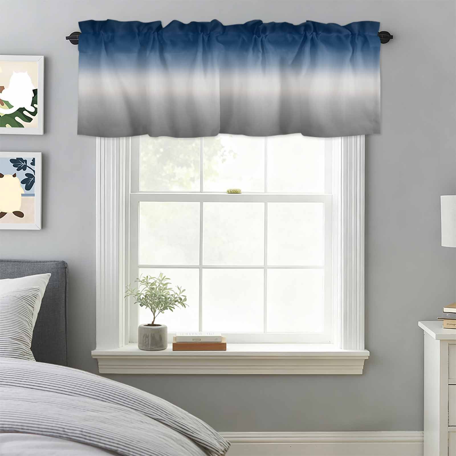 Abstract Window Valance for Kitchen, Blue Grey Gradient Modern Art Rod ...