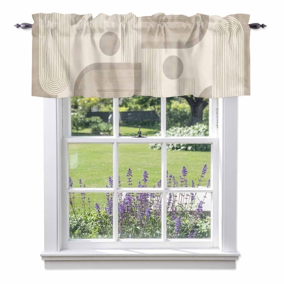Abstract Window Valance for Kitchen, Boho Minimalist Beige Cream Long Vaulted Arch Circle Rod Pocket Short Curtains for Bathroom Bedroom Small Window, Light Filtering Decorative Valances, 42x12 Inch
