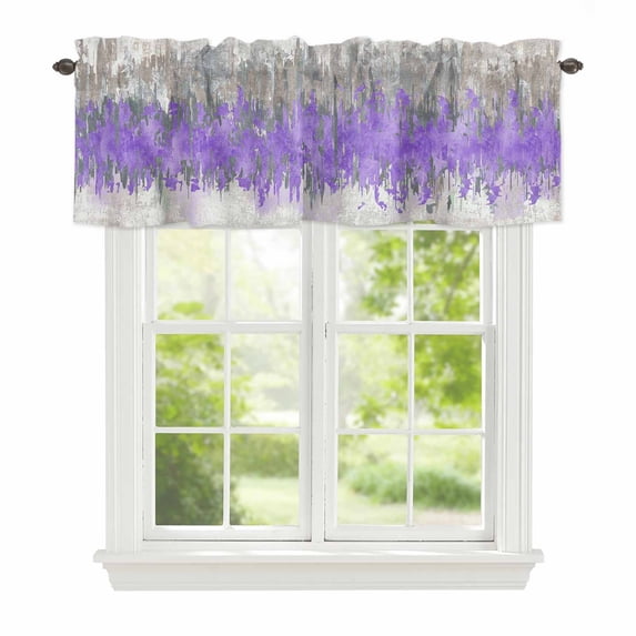 Abstract Window Valance for Kitchen, Purple Grey Graffiti Silhouette Art Modern Painting Rod Pocket Short Curtain for Small Windows, Light Filtering Decorative Valance, 60 x 14 Inch, 1 Panel