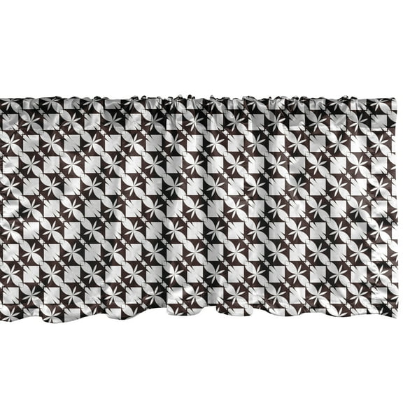 Abstract Window Valance, Monochrome Pattern with Floral Inspired Creative Hexagons Lattice, Curtain Valance for Kitchen Bedroom Decor with Rod Pocket, 54" X 18", Seal Brown and White, by Ambesonne