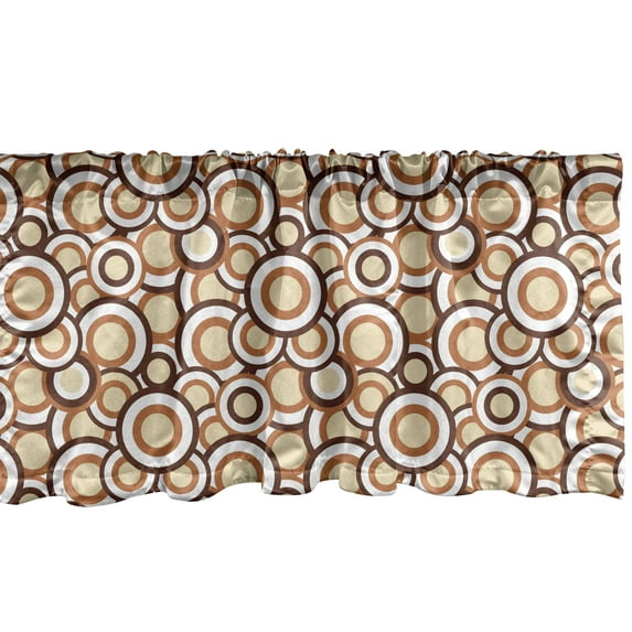 Abstract Window Valance, Overlapping Intricate Circles in Earth Tones, Curtain Valance for Kitchen Bedroom Decor with Rod Pocket, 54" X 18", Cinnamon Dark Rosewood, by Ambesonne