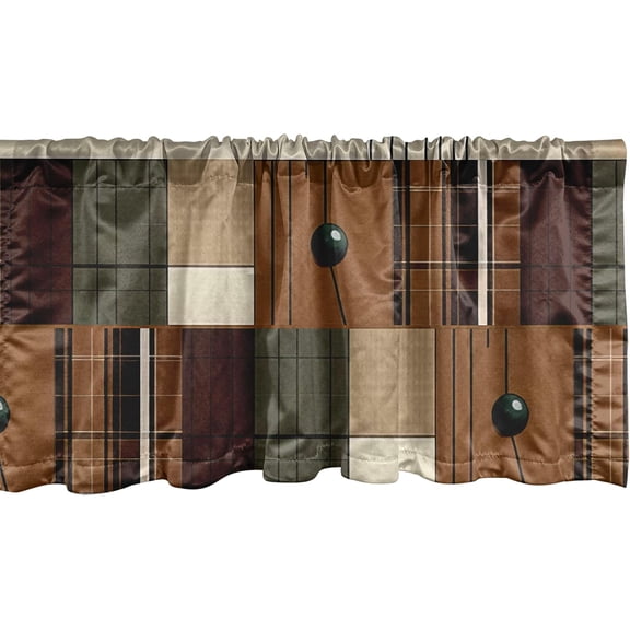 Abstract Window Valance Pack of 2, Autumnal Tones Earthy Modern Stripes and Squares with Simple Lines, Rod Pocket Curtain Valances Kitchen Bedroom, 54" X 18",Caramel Burgundy Green