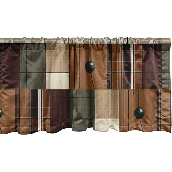 Abstract Window Valance Pack of 2, Autumnal Tones Earthy Modern Stripes and Squares with Simple Lines, Rod Pocket Curtain Valances Kitchen Bedroom, 54" X 18",Caramel Burgundy Green