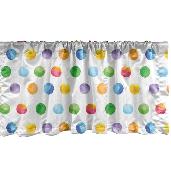 Abstract Window Valance Pack of 2, Big Polka Dots Colorful Circles Watercolor Paintbrush Modern Art, Rod Pocket Curtain Valances for Kitchen Bedroom, 54" X 12", Multicolor, by Ambesonne