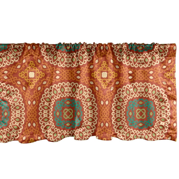 Abstract Window Valance Pack of 2, Bohemian Pattern of Strokes in Earth Tones, Rod Pocket Curtain Valances for Kitchen Bedroom, 54" X 18", Burnt Orange Multicolor, by Ambesonne