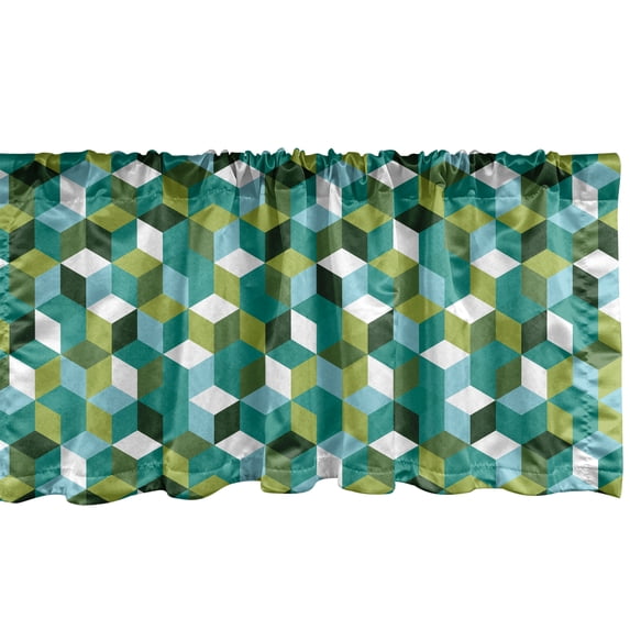 Ambesonne Abstract Valance Pack of 2, Modern Colored Cubes, 54"X12", Teal Hunter Green