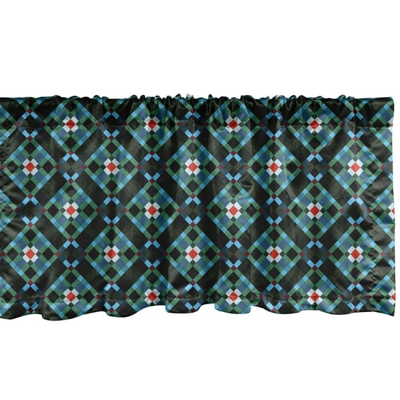 Ambesonne Abstract Valance Pack of 2, Mosaic Like Squares Tile, 54"X18", Charcoal Grey and Multicolor