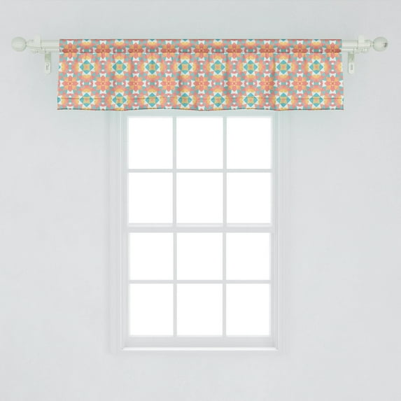 Abstract Window Valance Pack of 2, Digitally Generated Pattern of Grid Inspired Design, Rod Pocket Curtain Valances Kitchen Bedroom, 2 Sizes, Mustard Pale Teal, by Ambesonne