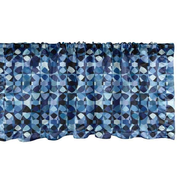 Abstract Window Valance Pack of 2, Intertwined Circular Elements in Monochrome, Rod Pocket Curtain Valances for Kitchen Bedroom, 54" X 12", Night Blue Pale Blue, by Ambesonne
