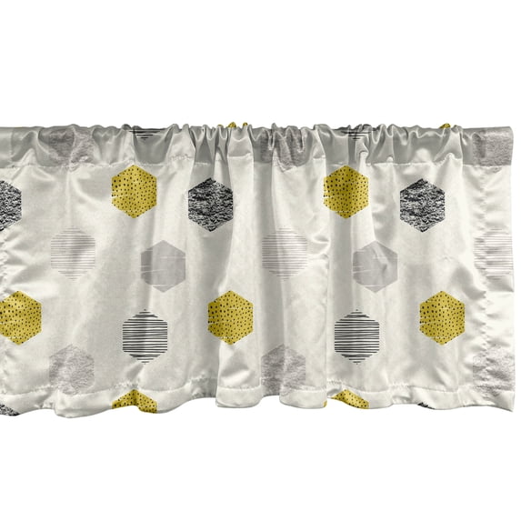 Ambesonne Abstract Valance Pack of 2, Minimalistic Hexagons Art, 54"X18", Ivory Dark Yellow