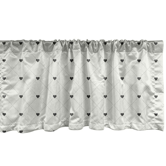 Abstract Window Valance Pack of 2, Modern Illustration of Hearts and Diagonally Arranged Dotted Squares, Rod Pocket Curtain Valances for Kitchen Bedroom, 54" X 18", Dark Grey and Coconut, by Ambesonne