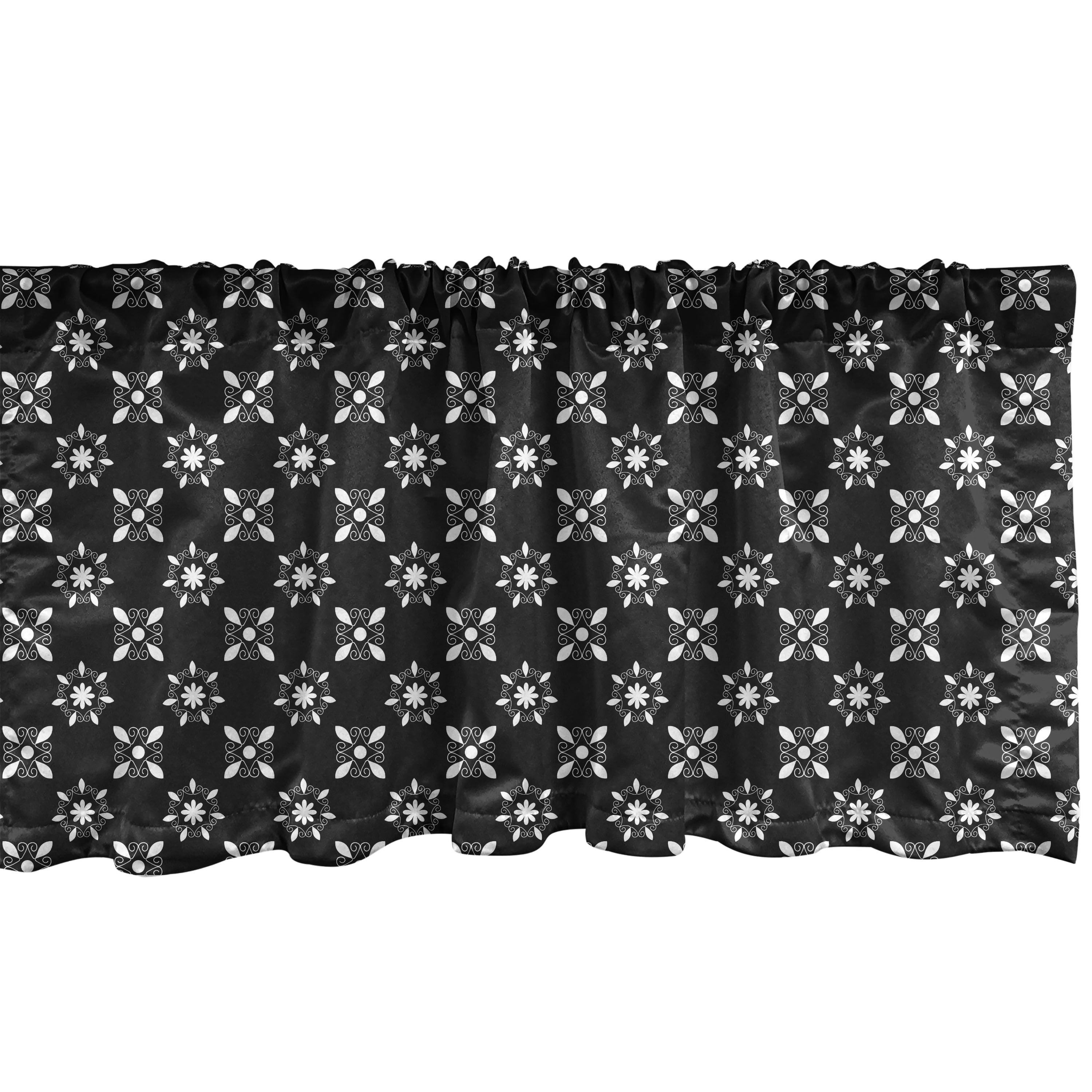 Charcoal Grey and White Satin Polyester Rod Pocket Valance Set