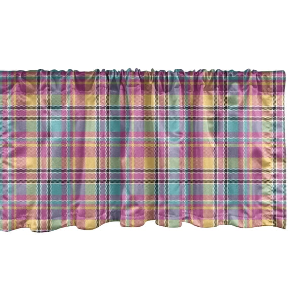 Ambesonne Abstract Valance Pack of 2, Colorful Tartan Plaid Art, 54"X18", Magenta Peach Turquoise
