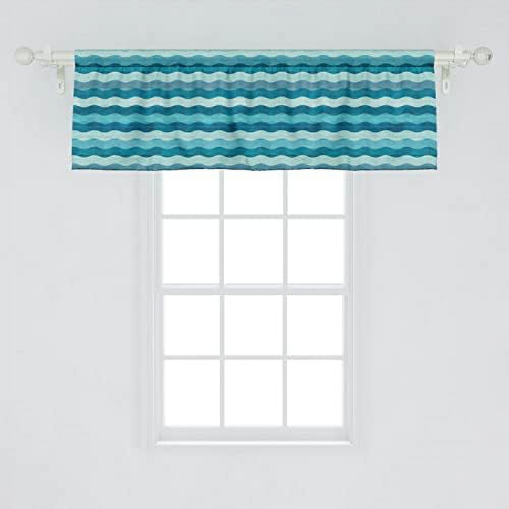 Abstract Window Valance Pack Of 2, Ocean Themed Wave Design Marine Art