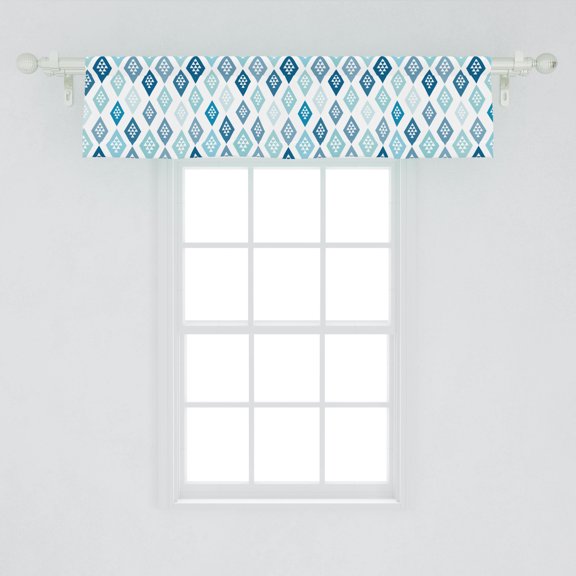 Abstract Window Valance, Repeating Diamond Shaped with Triangles Aztec Inspired, Curtain Valance for Kitchen Bedroom Decor with Rod Pocket, 54" X 12", Sea Blue Seafoam, by Ambesonne