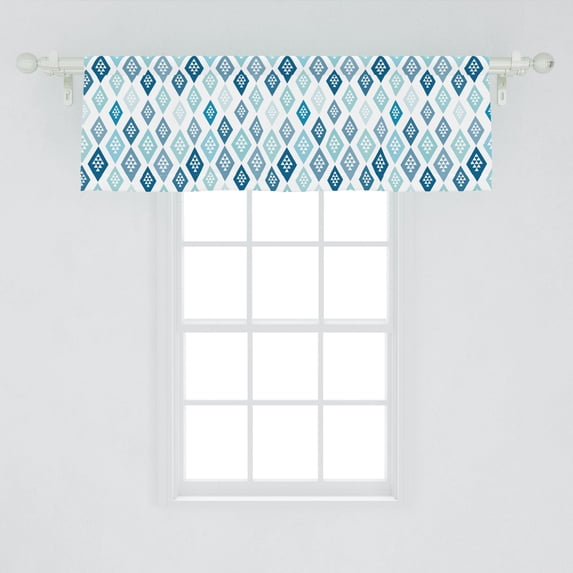 Abstract Window Valance, Repeating Diamond Shaped with Triangles Aztec Inspired, Curtain Valance for Kitchen Bedroom Decor with Rod Pocket, 54" X 18", Sea Blue Seafoam, by Ambesonne
