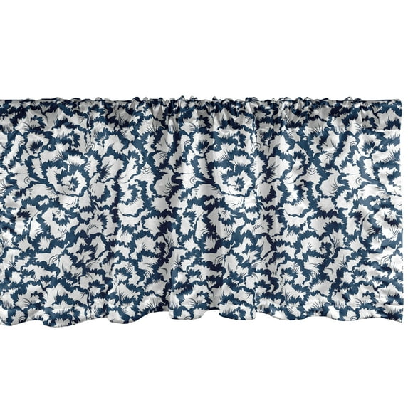 Abstract Window Valance, Retro Bicolored Designed Grunge Blossom Illustration on Plain Background, Curtain Valance for Kitchen Bedroom with Rod Pocket, 54" X 18", Night Blue and White, by Ambesonne